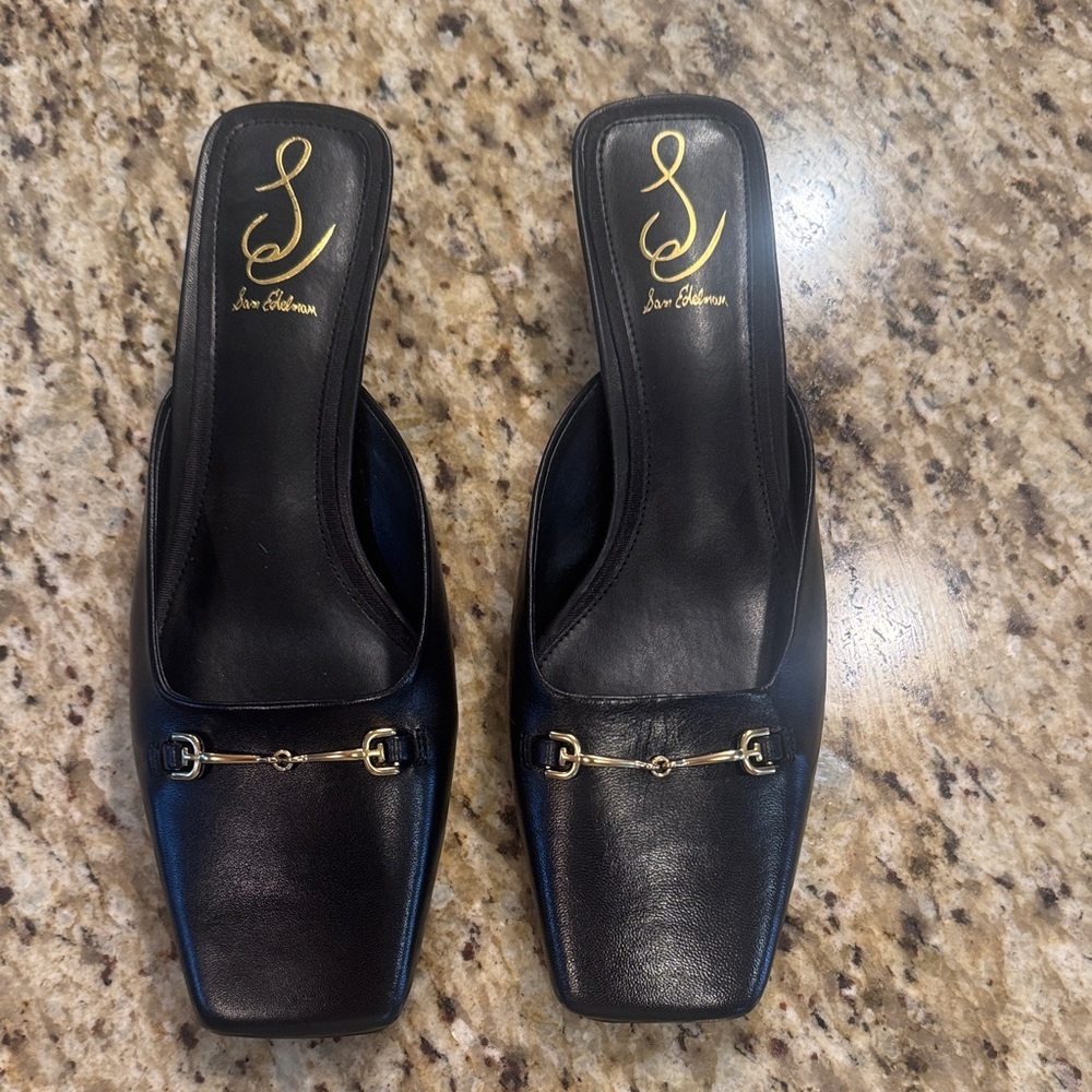 New Sam Edelman Ollie Square Toe Black Leather Mules size 9